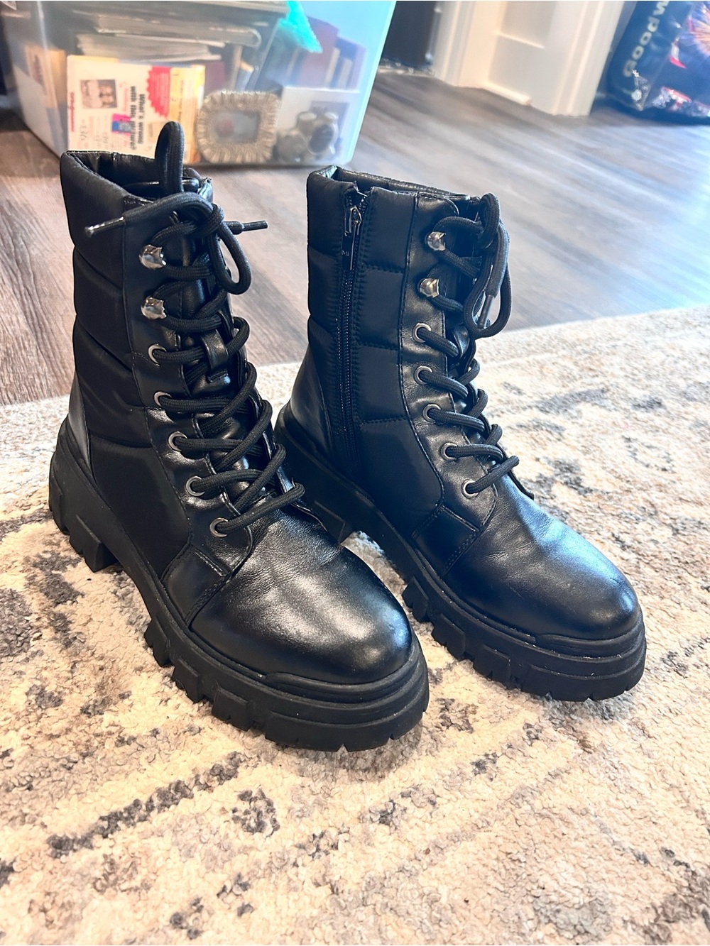 Marc Fisher Amita black puffer quilted combat boots women’s size 7